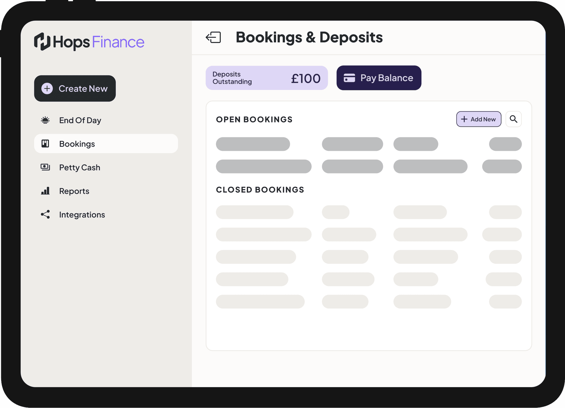 Hops Finance bookings synchronisation interface